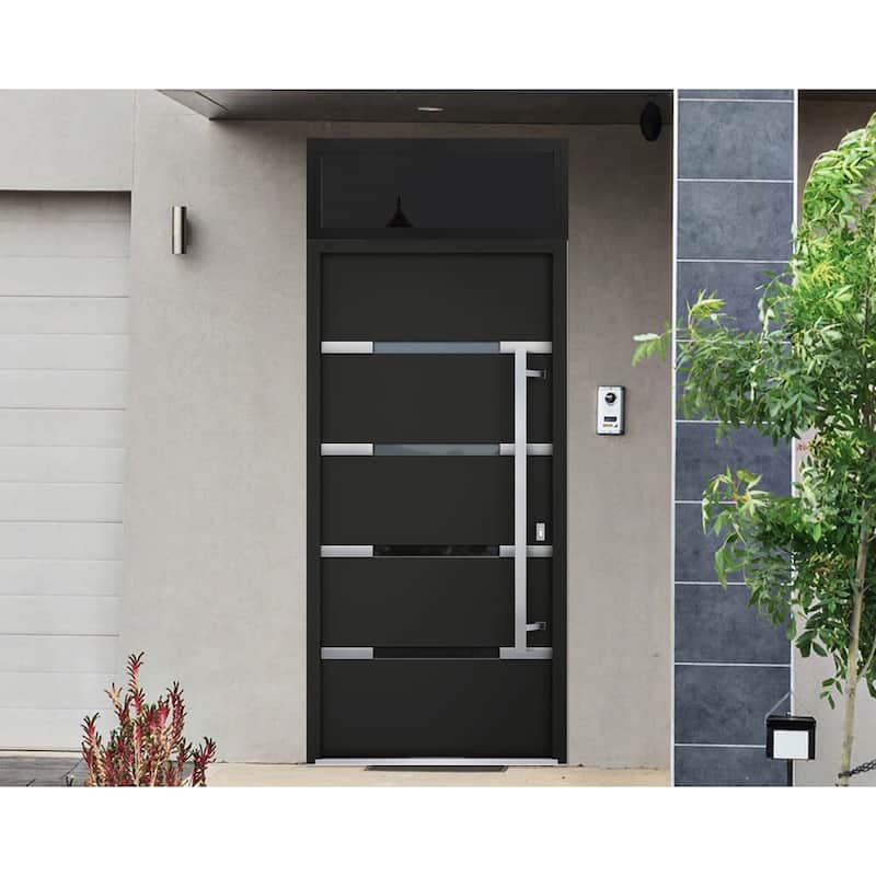 Front Prehung Steel Door 1105 Black Enamel Stainless Inserts W36xH80 Lh I