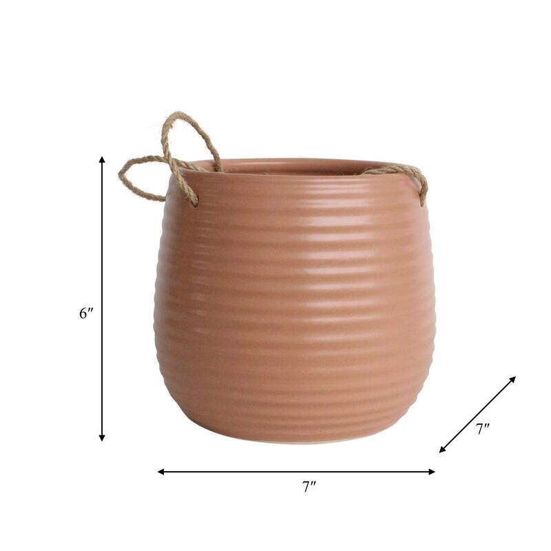 Sagebrook Home Neutral Textured Ceramic Hanging Planter