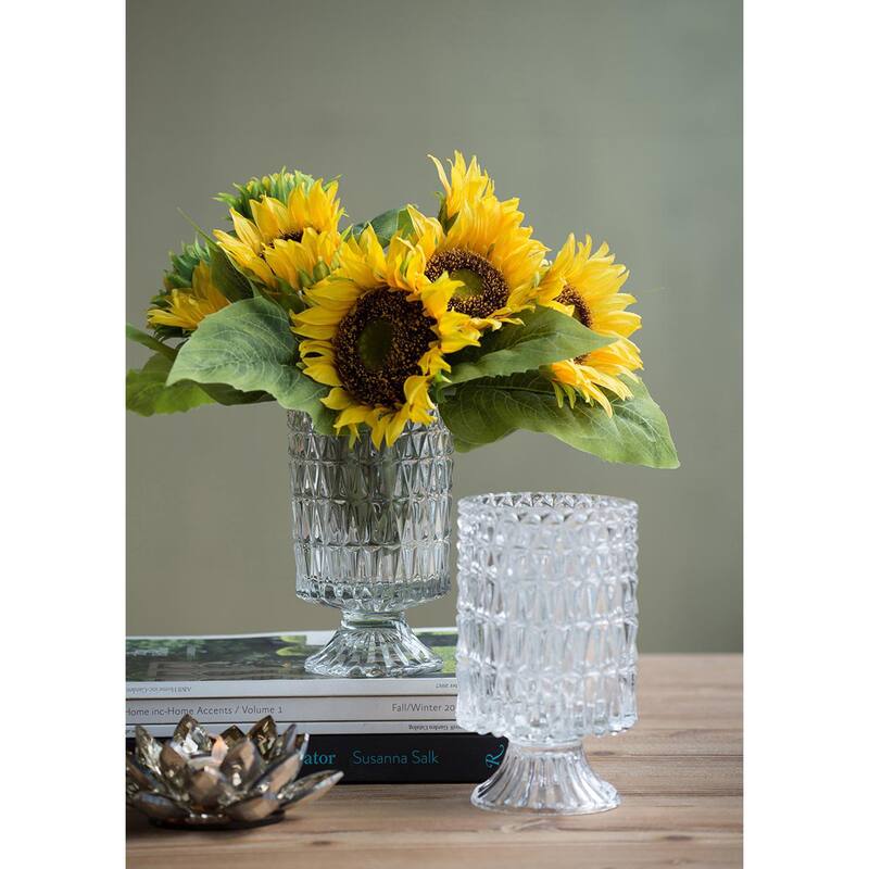 Set of 3 Artificial Sunflower Stems 14 Inch Yellow Flower Arrangement