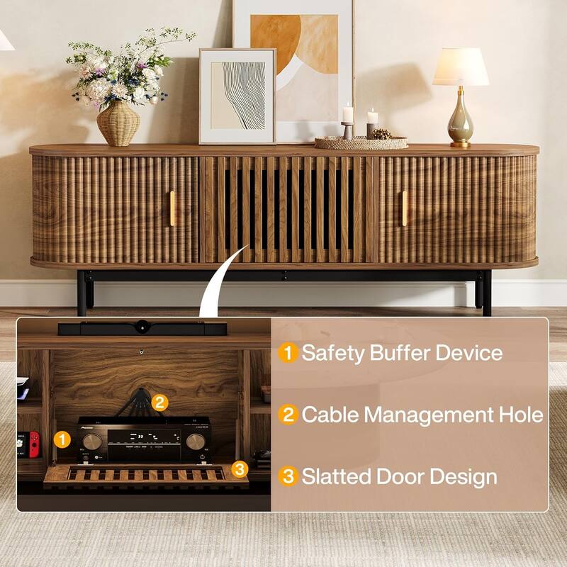 70" TV Console, Mid-Century Modern Media Entertainment Center for TVs up to 80" - 70" W x 15.75" D x 23.62" H