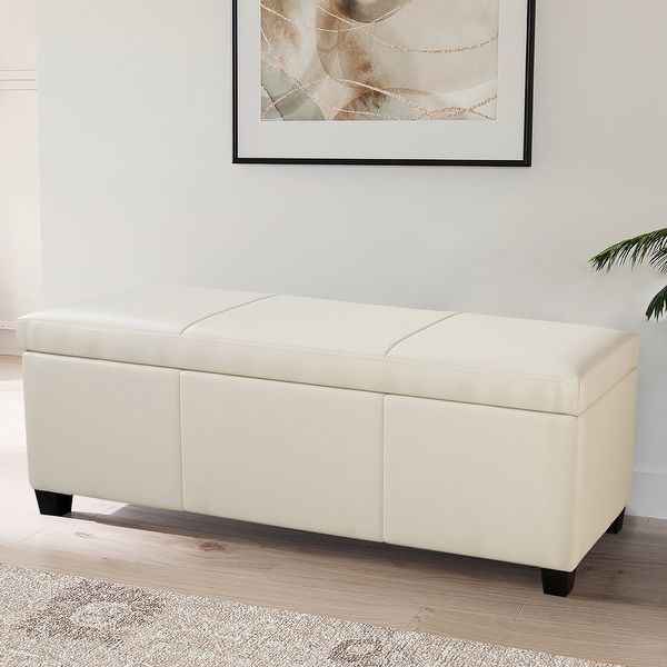 Belleze Ottoman Storage Bench Room Home Faux Leather 47 inch Cream Cream On Sale Bed Bath Beyond 15942576