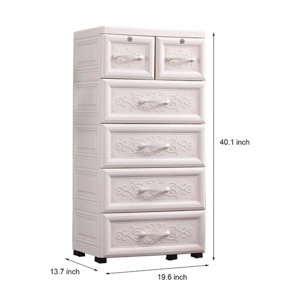 Modern 6 Drawers Dresser, White Plastic Dressers Chests of Drawer