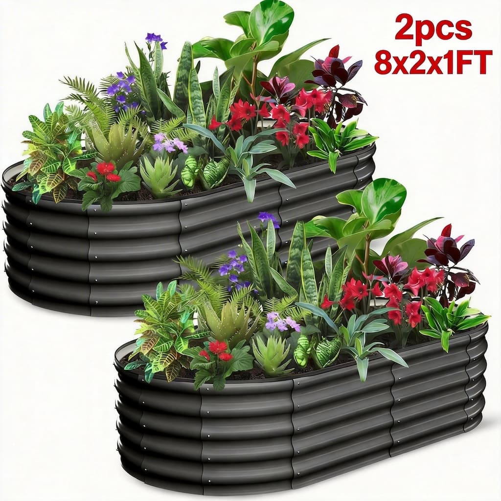 8x2x1FT Galvanized Raised Garden Bed Large Metal Planter Box for Outdoor Vegetables Flowers and Fruits Dark Grey