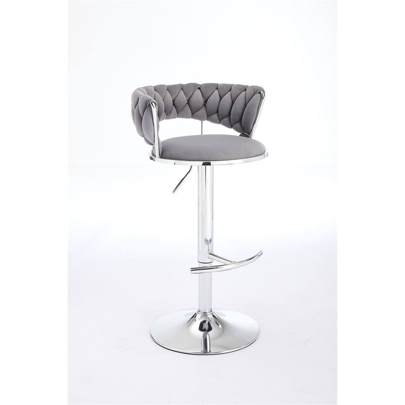 Set of 2 Bar Stools,with Chrome Footrest and Base Swivel Height Adjustable Mechanical Lifting Velvet Chrome Leg Simple Bar Stool