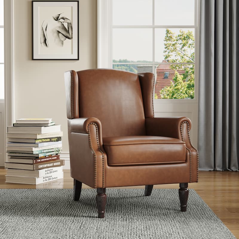 Upholstered Accent Chair Nailhead Trim Arm Chair - Brown Leather