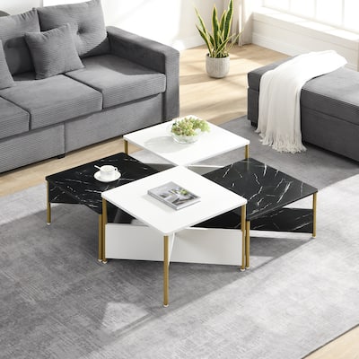 Modern Nesting Coffee Tables Set of 4 -Mid Square Living Room Table, Free Adjustable Shape,Versatile and Accent Furniture