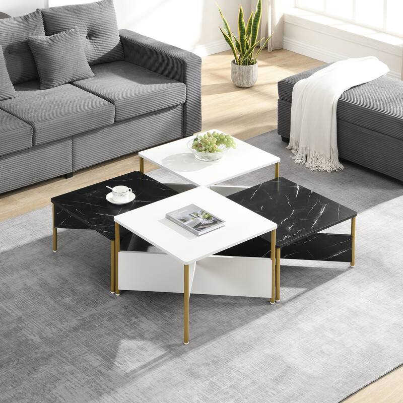Roomfitters Set of 4 Nesting Coffee Tables, Modular Square Faux Marble Accent Tables
