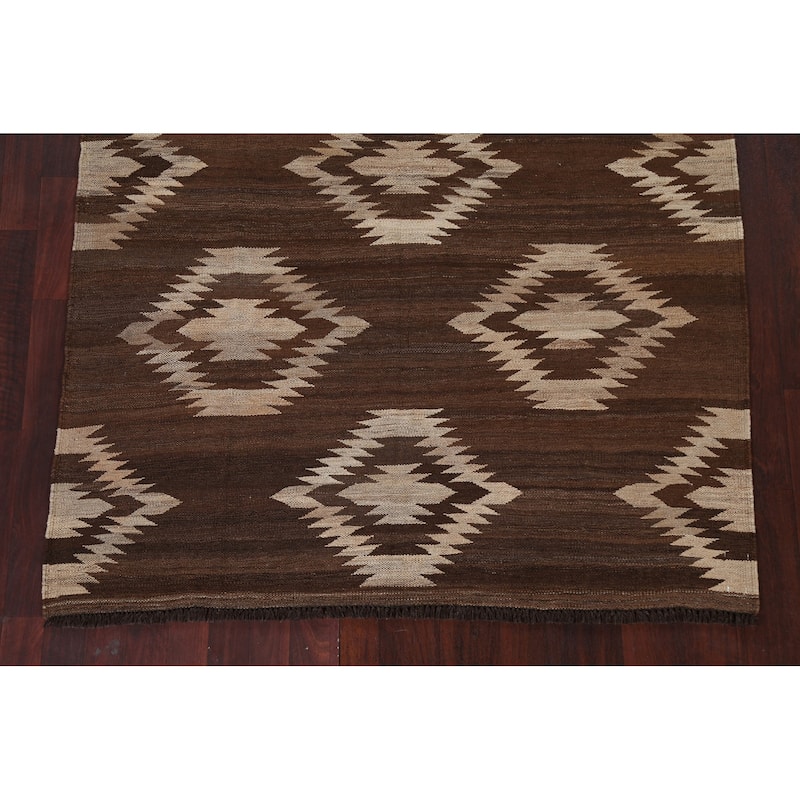 Natural Dye Tribal Geometric Kilim Oriental Wool Area Rug Flat-weave - 4'11" x 6'7"