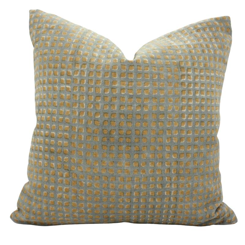 Fabdivine Handmade Block Print Floral Pillow Cover, Soft Pure Linen for Sofa, Alpana - Kavita- Grey, Mustard - 14"X36"