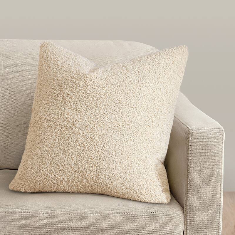 HiEnd Accents Teddy Textured Boucle Decorative Euro Pillow with Down Insert, 27" x 27" - Cream