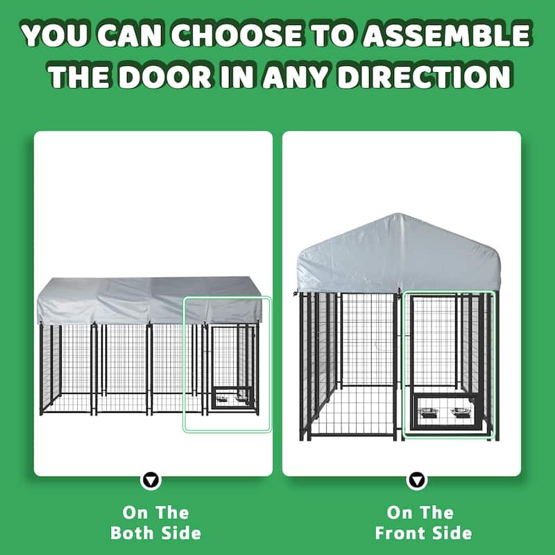 BOSSIN Large Outdoor Dog Kennel Galvanized Steel Fence with UV-Resistant Oxford Cloth Roof & Secure Lock