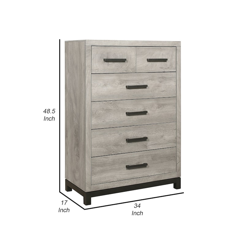 Deena 49 Inch 6 Drawer Tall Dresser Chest with Metal Handles, Light Gray