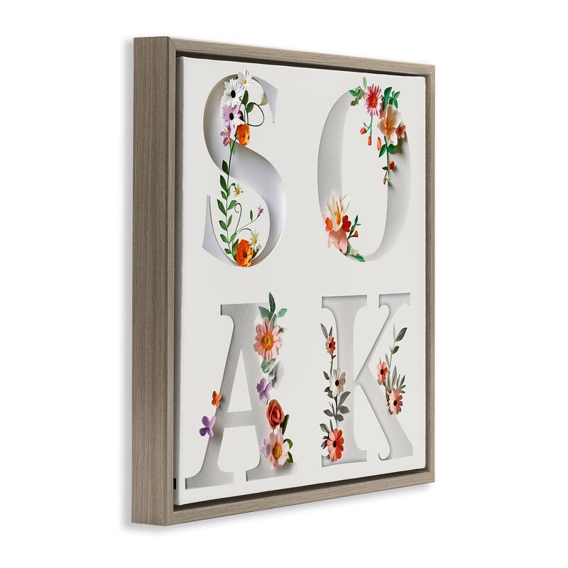 Stupell Floral Bathroom Soak Letters Framed Floater Canvas Wall Art Design By Susan Arnot