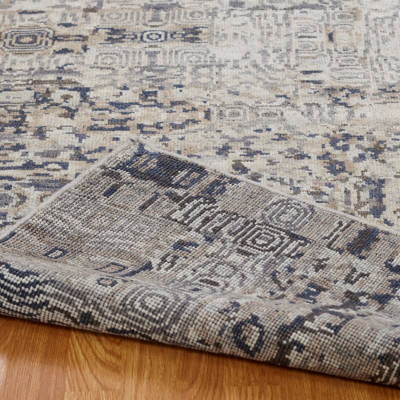 Modern Grey Hand-Knotted Wool & Viscose Area Rug
