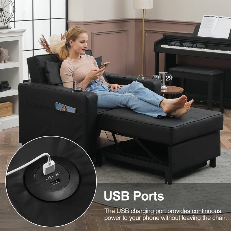 Pull Out Sofa Couch Bed Convertible Sleeper Sofa Bed with Storage Chaise, Sofa Couch