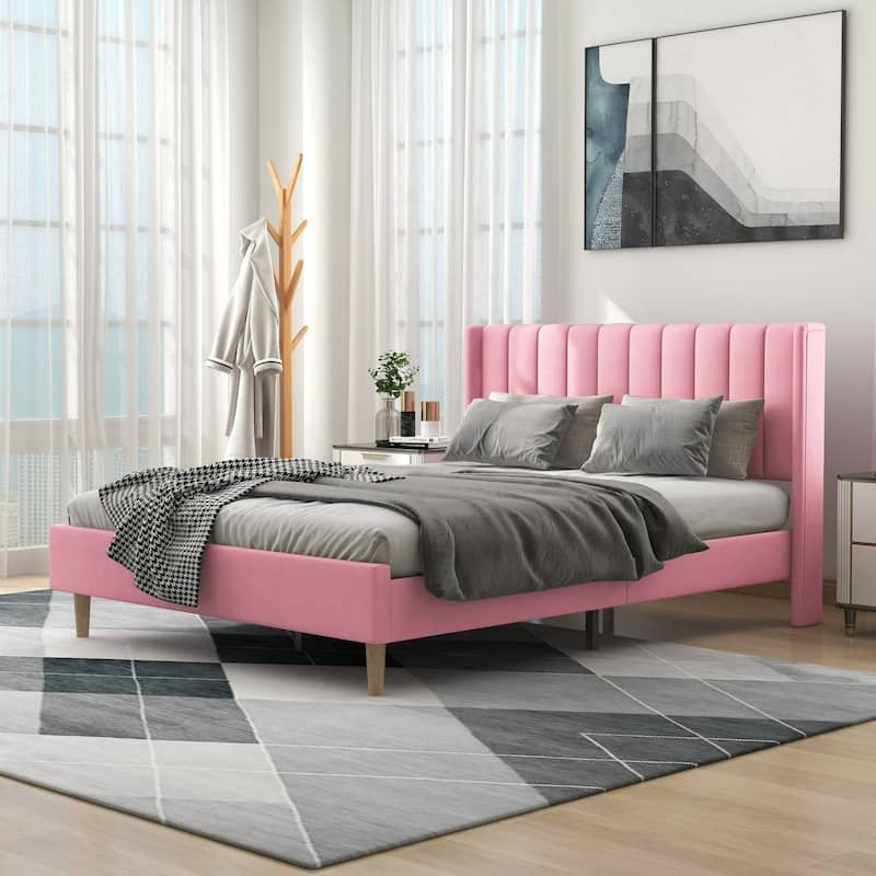 Alazyhome Upholstered Platform Bed Frame - Pink - Queen