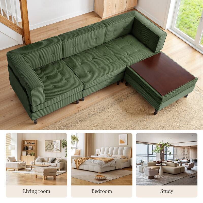 4-Piece 98" W Upholstered Modular Corduroy Sectional Sofa