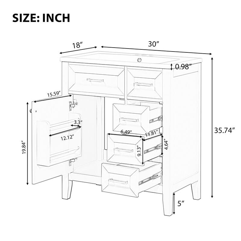 30" Bathroom Vanity with Sink Combo Bathroom Cabinet with Drawers