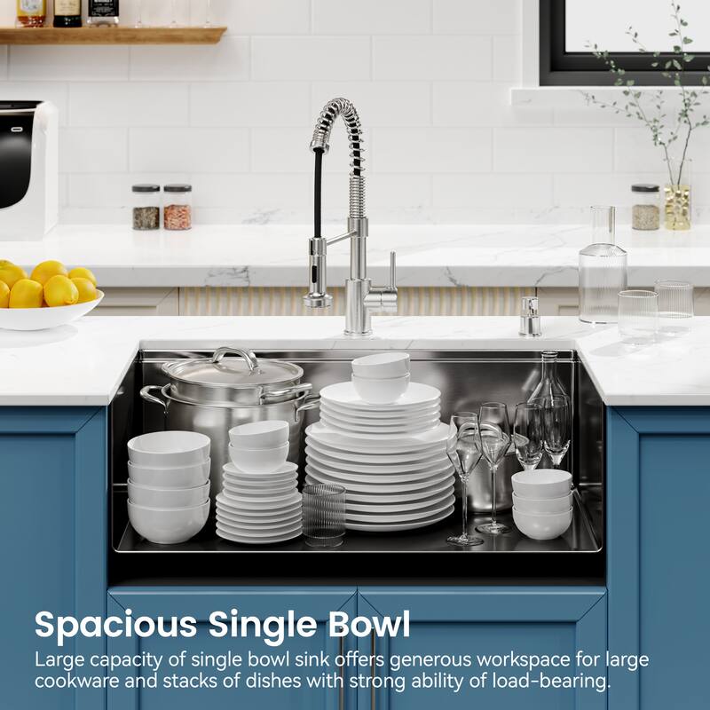 Stainless Steel Kitchen Sink, 33″x19″ Single Bowl, Undermount Handmade Sink in Brushed, with Cutting Board, Colander