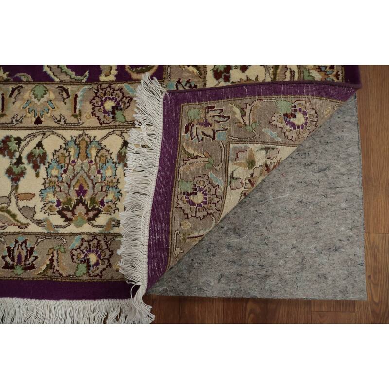Hand Knotted Oriental Wool & Silk Carpet Traditional All-Over Purples Tabriz Area Rug - 10' 4'' X 8' 1''