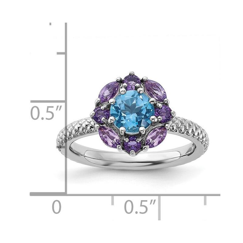 Curata 2.5mm 925 Sterling Silver Polished Prong set Stackable Expressions Amethyst and Blue Topaz Ring
