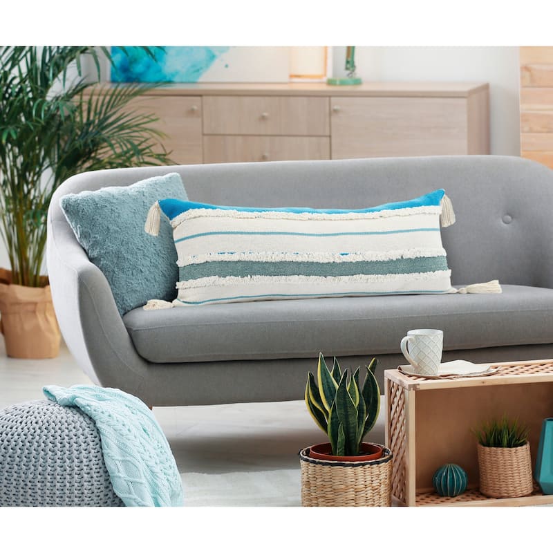 Sevita Turquoise Quarry Striped Throw Pillow, Single or Set of 2 - 14" x 36" - Single - Accent