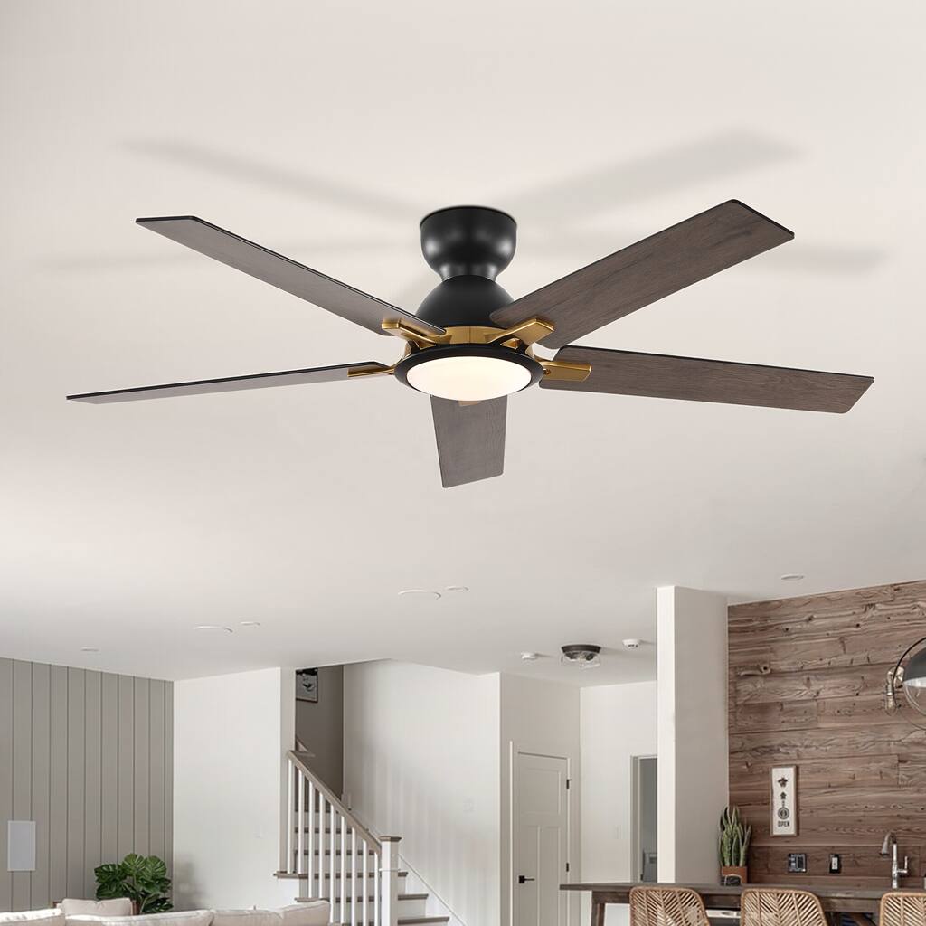52 inch 5 Blade Flush Mount Ceiling Fan with LED Light Remote - 52 inch