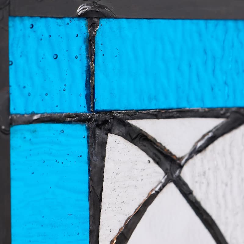 River of Goods Fleur De Lis Stained Glass Pub Window Panel - 30"L x 0.25"W x 14"H