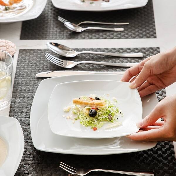 Pack of 18 23.5 * 23.5 * 2cm MALACASA Series Julia 9.5 Dinner Plates Ivory White Square Porcelain Dinner Plate Set Pack of 18 23.5 * 23.5 * 2cm MALACASA Series Julia 9.5 Dinner Plates Ivory White Square Porcelain Dinner Plate Set
