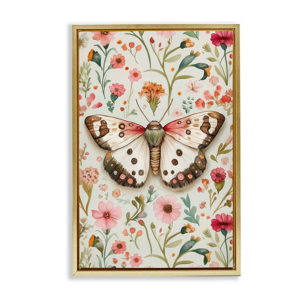 Stupell Botanical Butterfly on Florals Framed Floater Canvas Wall Art Design By The Dutch Lady