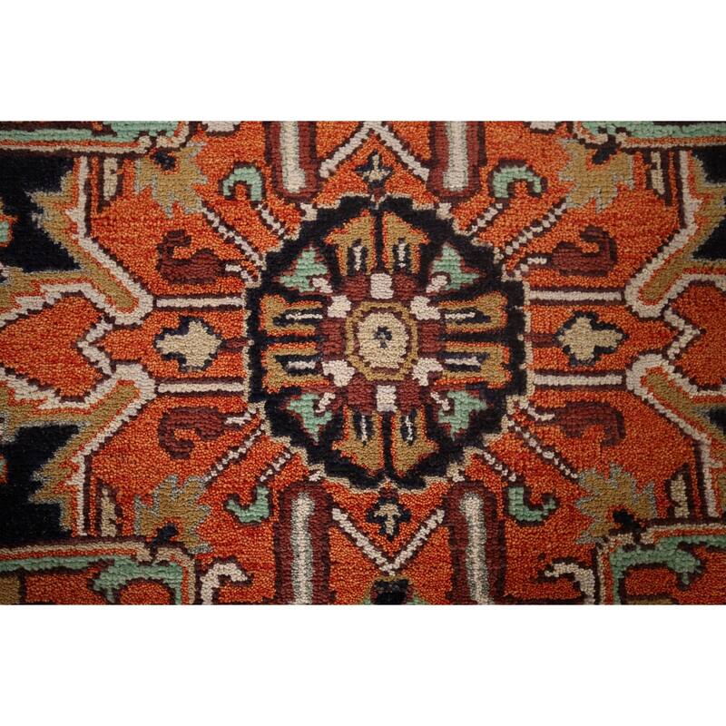 Orange Geometric Heriz Serapi Indian Area Rug Hand-Knotted Wool Carpet - 8'0"x 10'1"