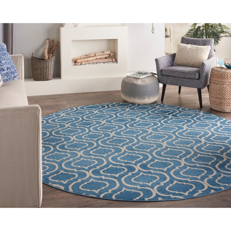 Nourison Jubilant Moroccan Trellis Area Rug - 8' Round - Blue