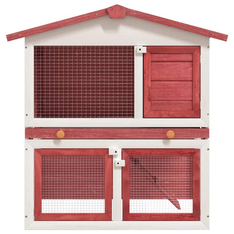 vidaXL Outdoor Rabbit Hutch 3 Doors Red Wood - 37" x 23.6" x 38.6"