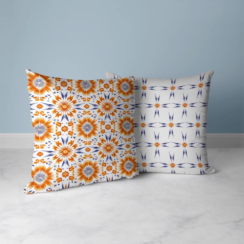 Batik Bliss Faux Suede Reversible Throw Pillow Orange and Blue