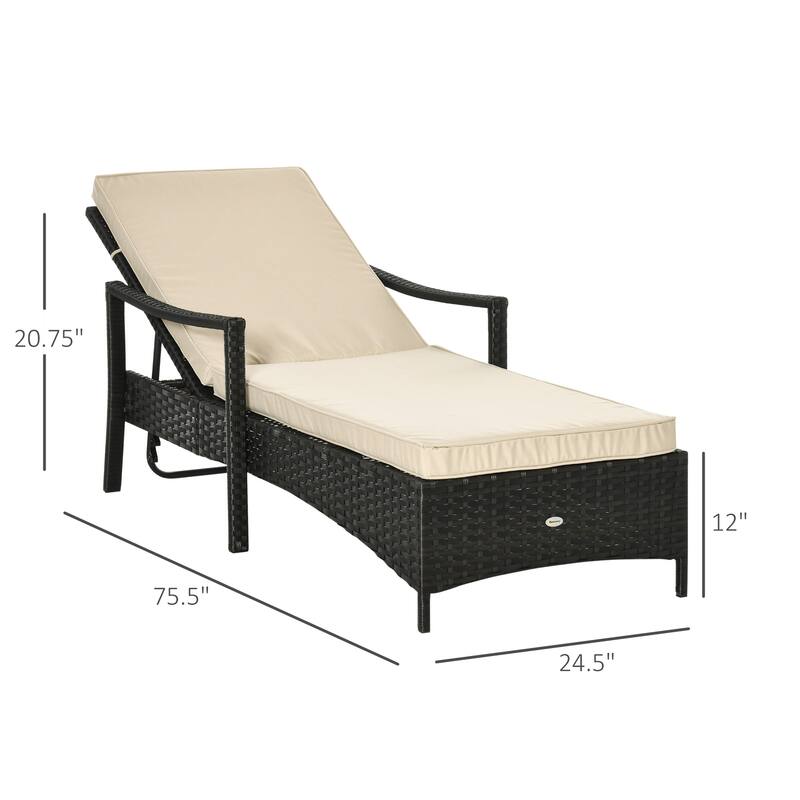Outsunny Patio Chaise Lounge Chair, Outdoor PE Rattan Single Sun Lounger with 4-Level Adjustable Backrest