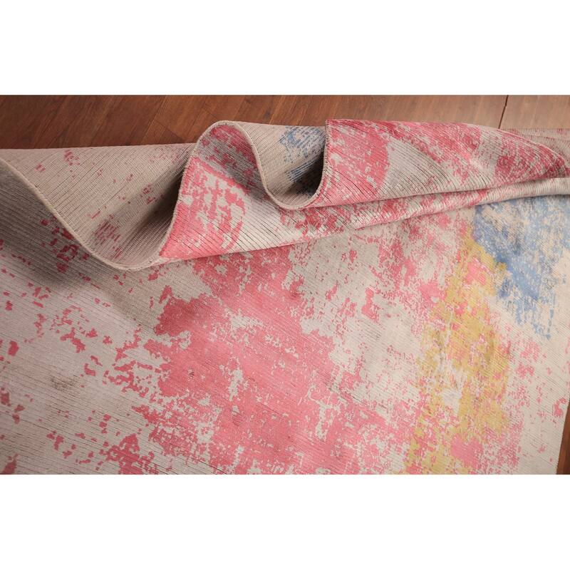 Contemporary Abstract Indian Area Rug Hand-Knotted Wool Carpet - 6'8" x 10'0"