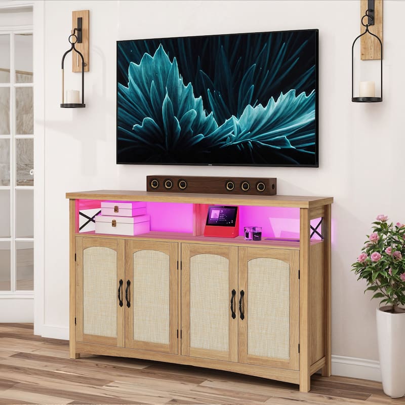 Moasis Farmhouse TV Stand Storage TV Console with Doors for TV's up to 60" 65" Living Room - Brown - 55"