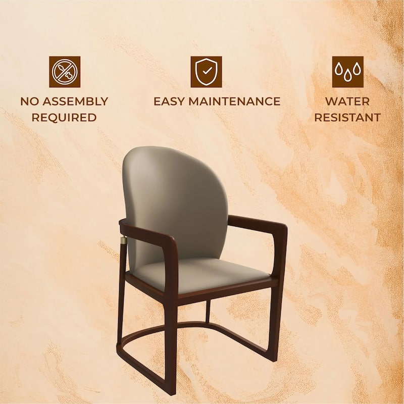 Svelta Leather Dining Chair with Rubberwood Legs Curved Back Accent Arm Chair for Kitchen and Dining Room Set of 2