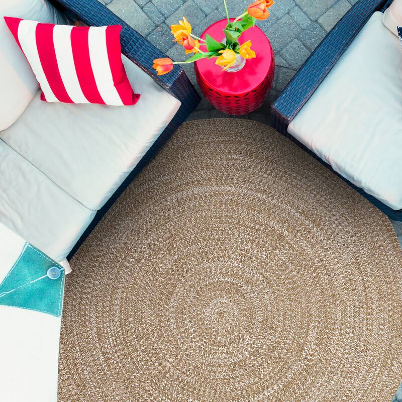 Superior Modern Rustic Bohemian Reversible Multi-Tone Braided Indoor Outdoor Area Rug - 4' Round - Canvas-White