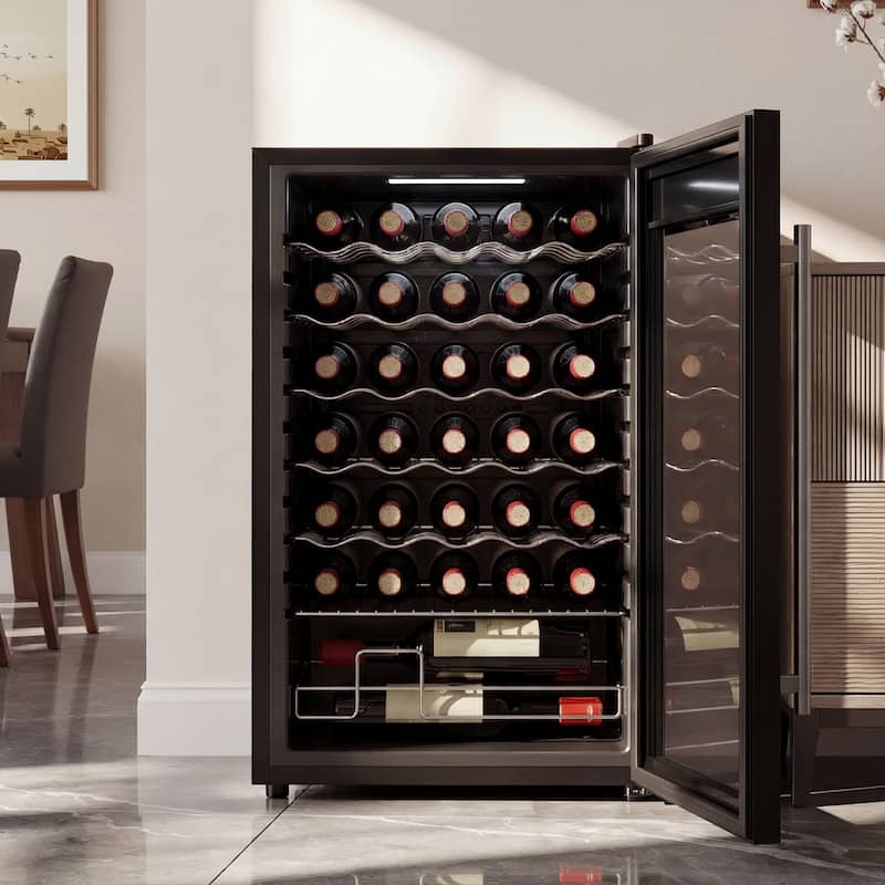 Wine Bar Cabinet with Mini Fridge Space & 34 Bottle Wine Cooler, 39" Coffee Bar Cabinet Freestanding Buffet Sideboard
