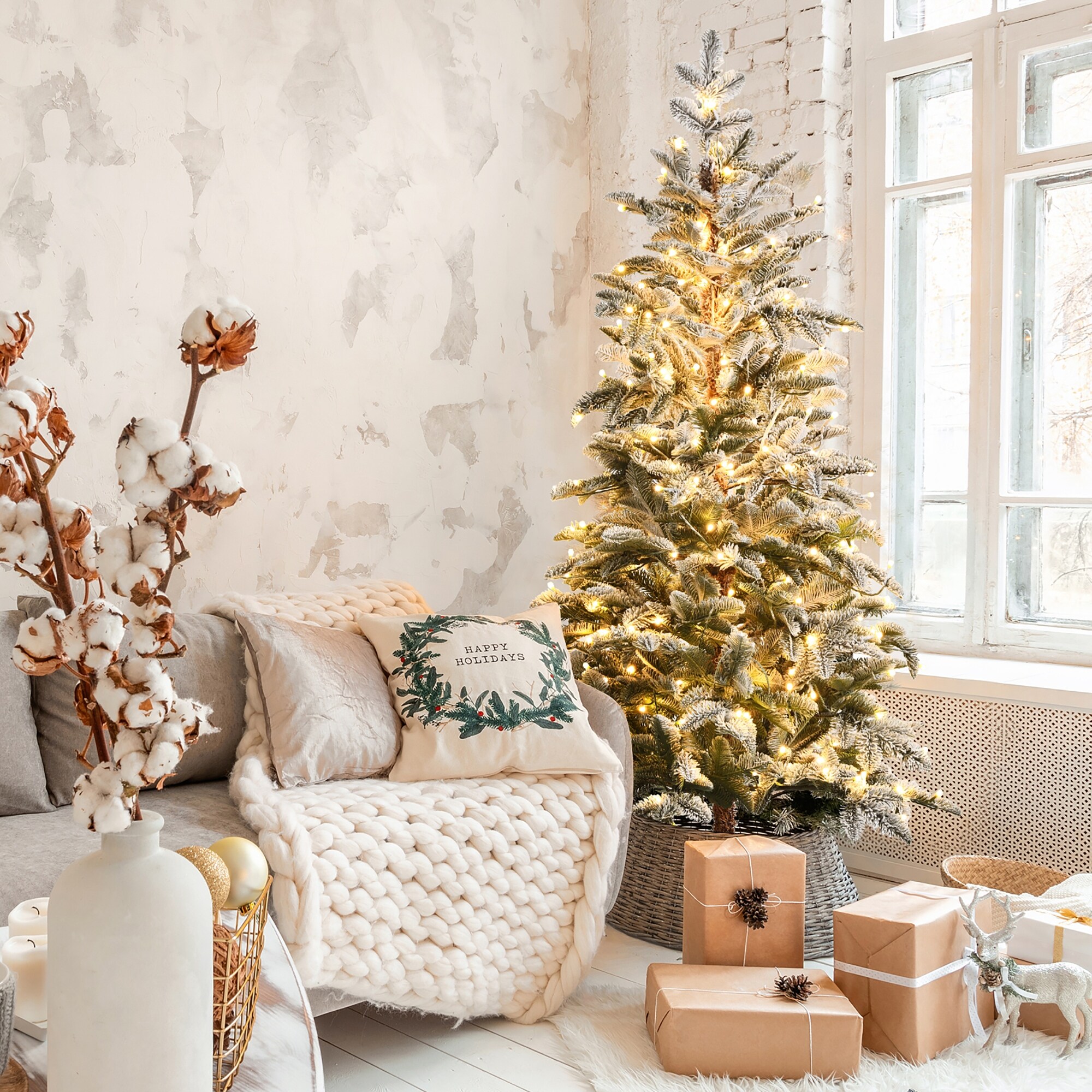 Sparkling White Christmas Tree Pre-lit With Warm White LED Lights (6ft