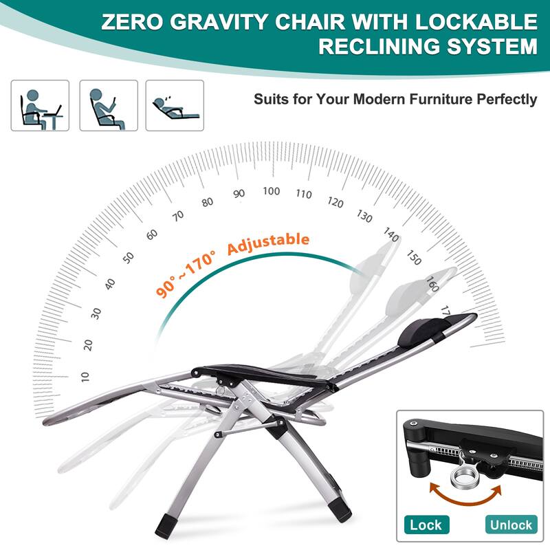 DoCred Zero Gravity Chair, Folding Adjustable Patio Lounge Chair