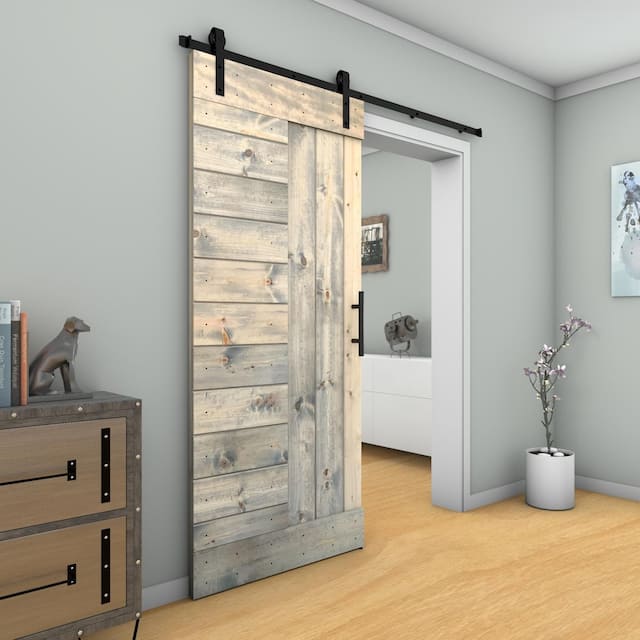 Barn Door With Solid Knotty Pine Paneled Wood and Hardware Kit(DIY) - 28X84 - Grey Cashmere