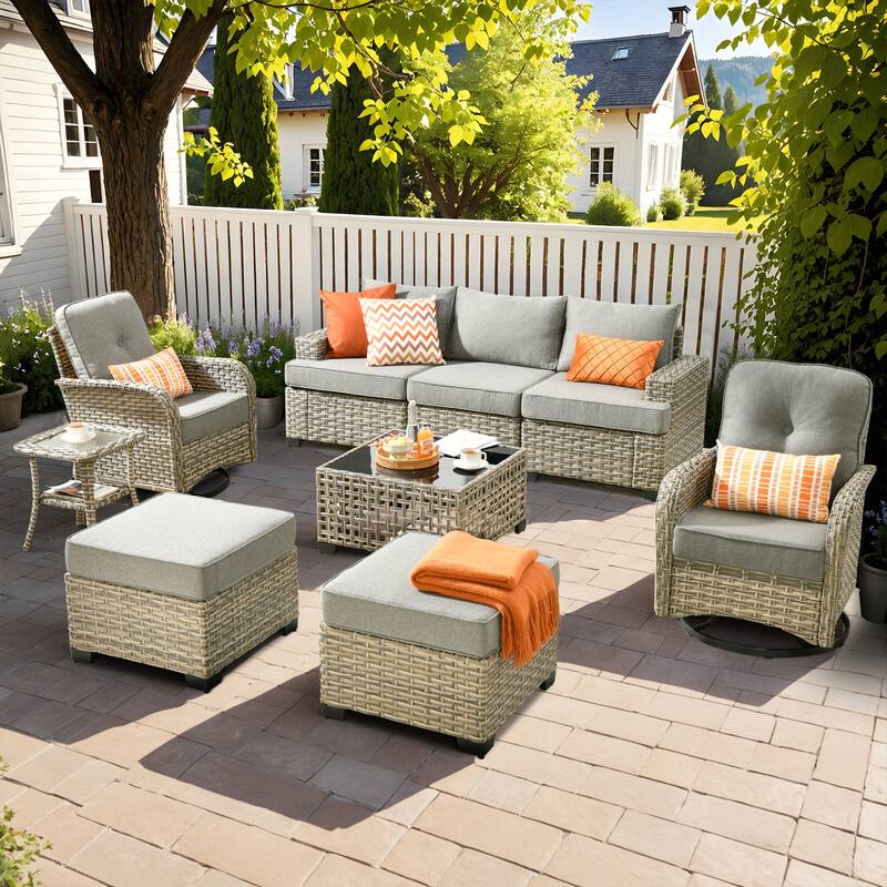 XIZZI 9-piece Patio Furniture Outdoor Wicker Sofa Seating Set - Dark Grey