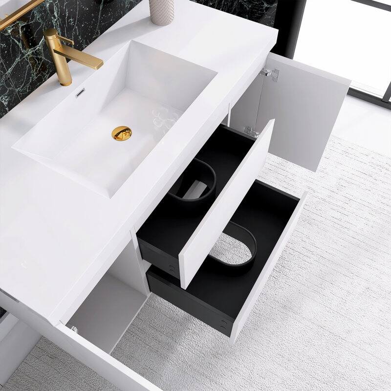 24"/30"/36"/48" Wall-Mounted 2-drawer Bathroom Vanity Set with Integrated Resin Sink