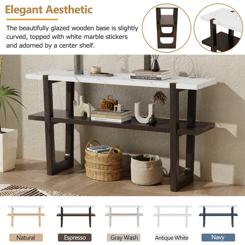Elegant Console Table with Marble-Effect Top and Versatile Storage Solutions for Entryway and Living Room