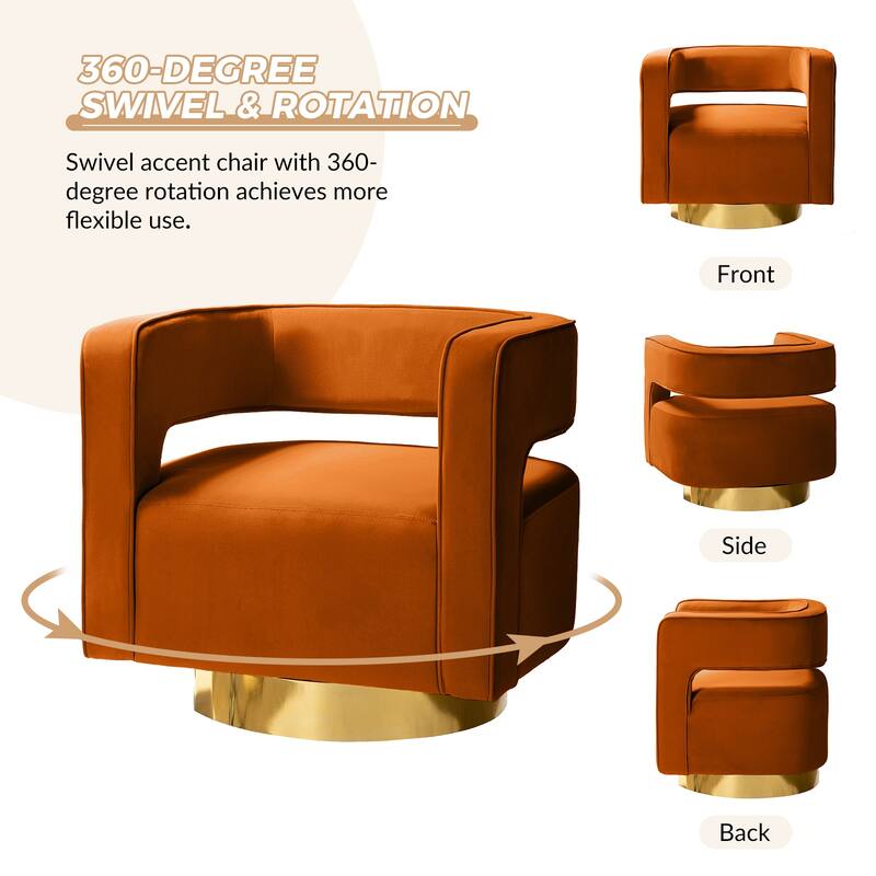 Carisa Modern Upholstered Swivel Open-Back Barrel Chair with Golden Base by HULALA HOME