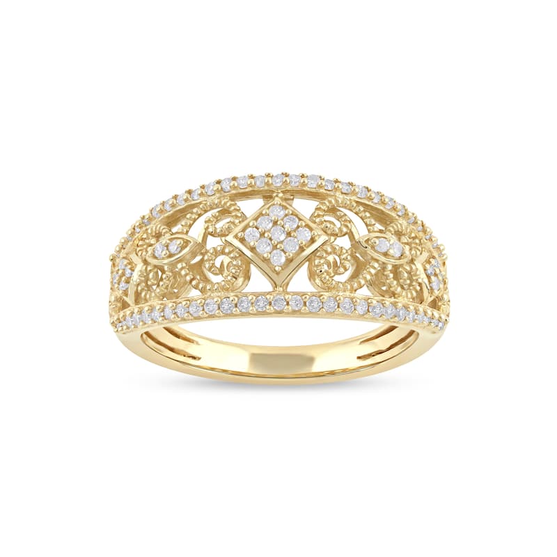 De Couer 1/5ct TDW Diamond Vintage Style Fashion Ring in 10k Yellow Gold for Women