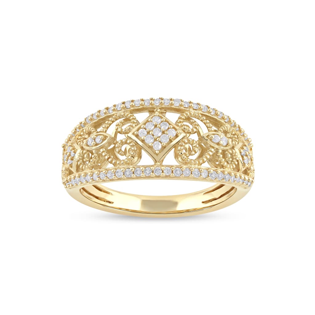 1/5ct TDW Diamond Vintage Style Fashion Ring in 10k Yellow Gold for Women
