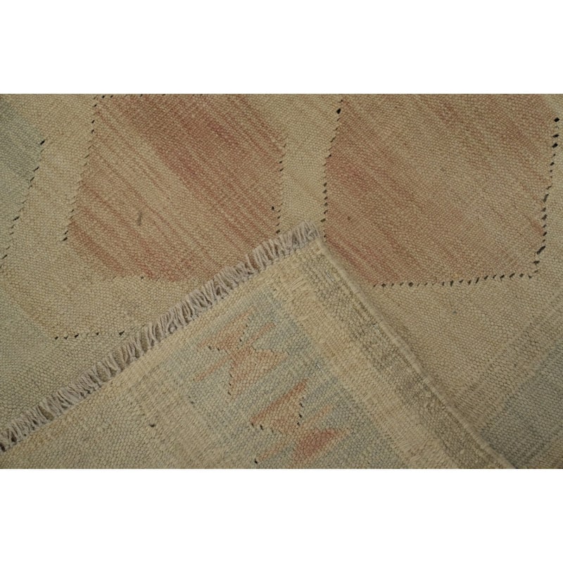Hand Woven Oriental 100% Wool Carpet Southwestern Geometric Beige & Ivories Kilim Area Rug - 11' 11'' X 9' 1''